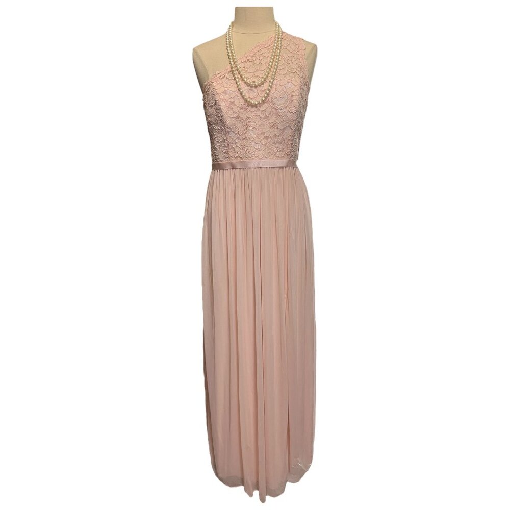 One shouldered pale pink formal dress
